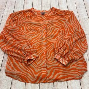 Chicos Orange Zebra Print‎ Balloon Sleeve Button Down Blouse Top Size 2 Large